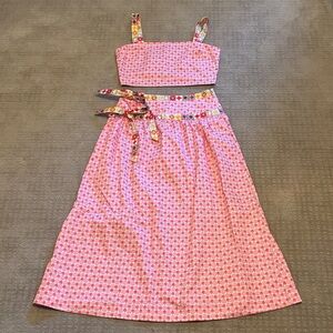 Hill House Pink and Red Patterned Fabric top and skirt set